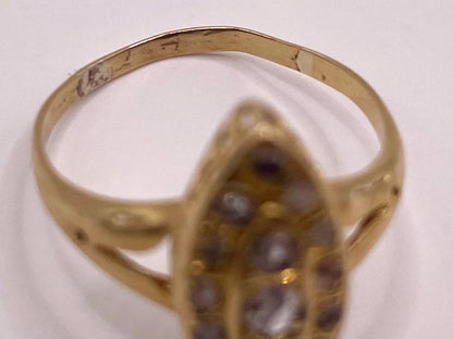 The Grey Lady ~ Antique Victorian Rose Cut Diamond & Gold Navette Dress Ring