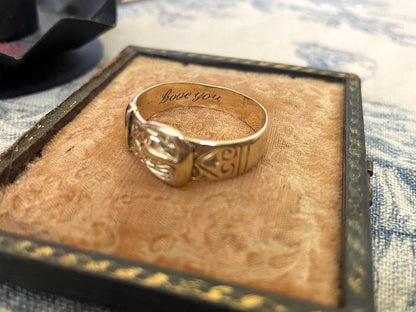 The Marjorie ~ Antique Early-Mid 20th Century 9 Carat Gold Inscribed/Engraved Romantic Buckle Ring