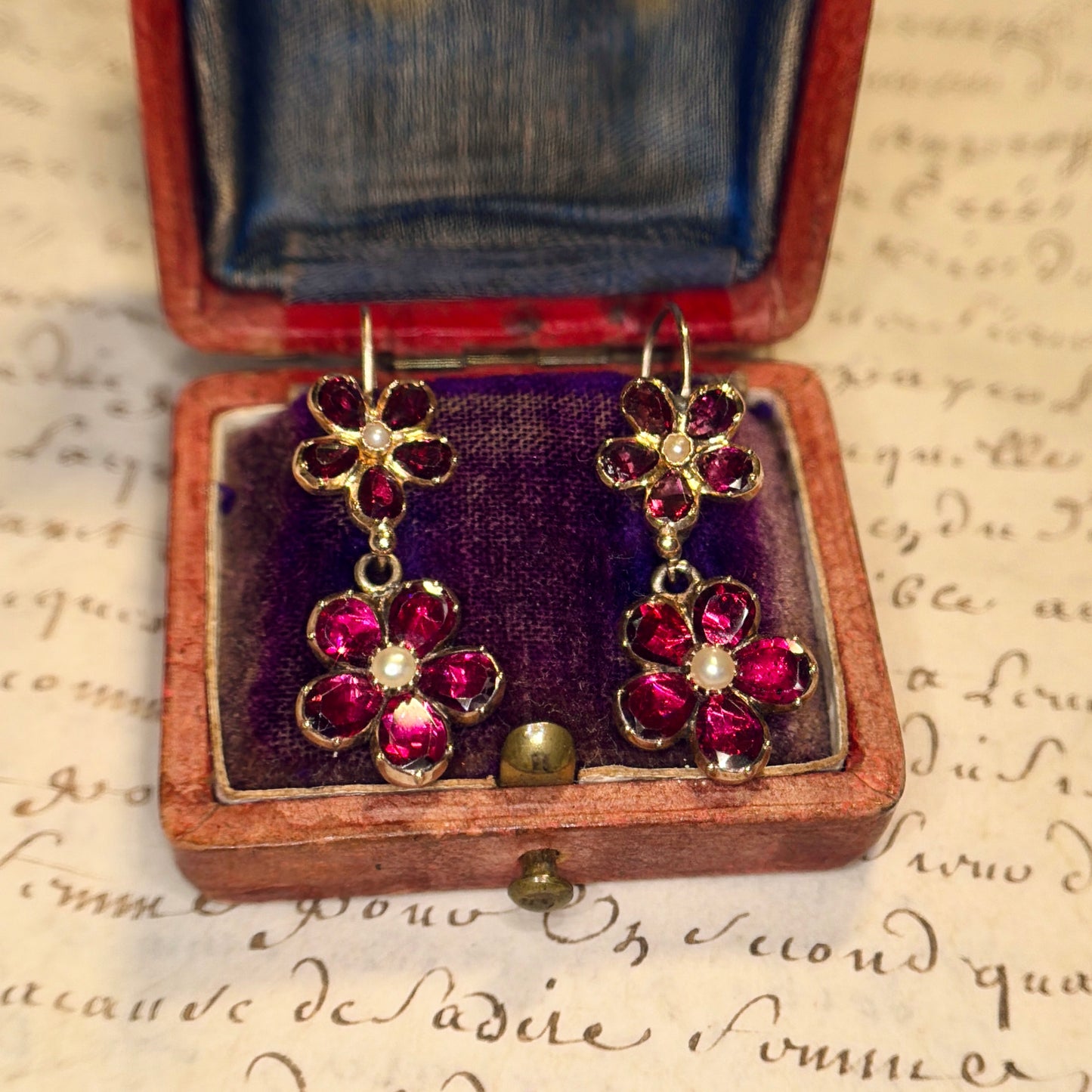 Layaway 3/6 for Nikki | The Perfectly Pink Pansies ~ Georgian Garnet & Pearl Earrings