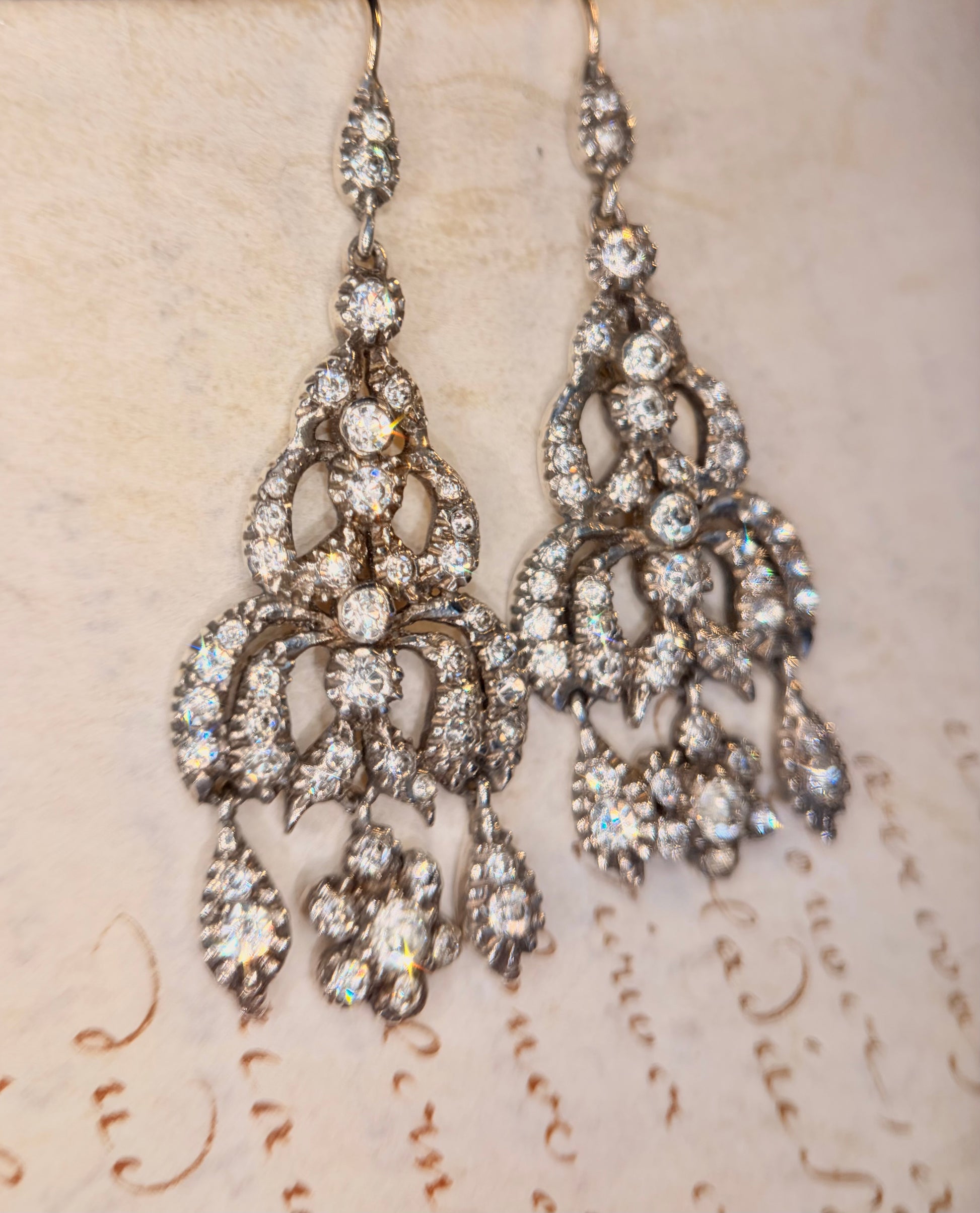 The Midnight Garden Earrings ~ Early Victorian Gold & Silver Diamond Paste Girandole Earrings