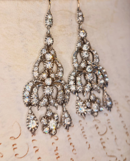 The Midnight Garden Earrings ~ Early Victorian Gold & Silver Diamond Paste Girandole Earrings