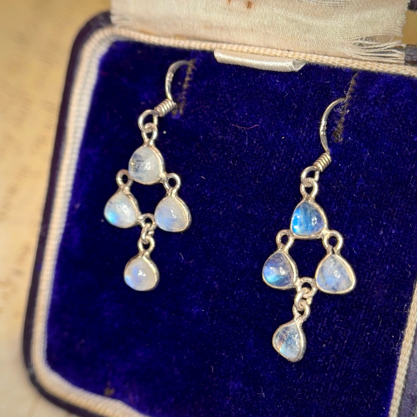The Milky Way Moonstones ~ Edwardian Silver Earrings