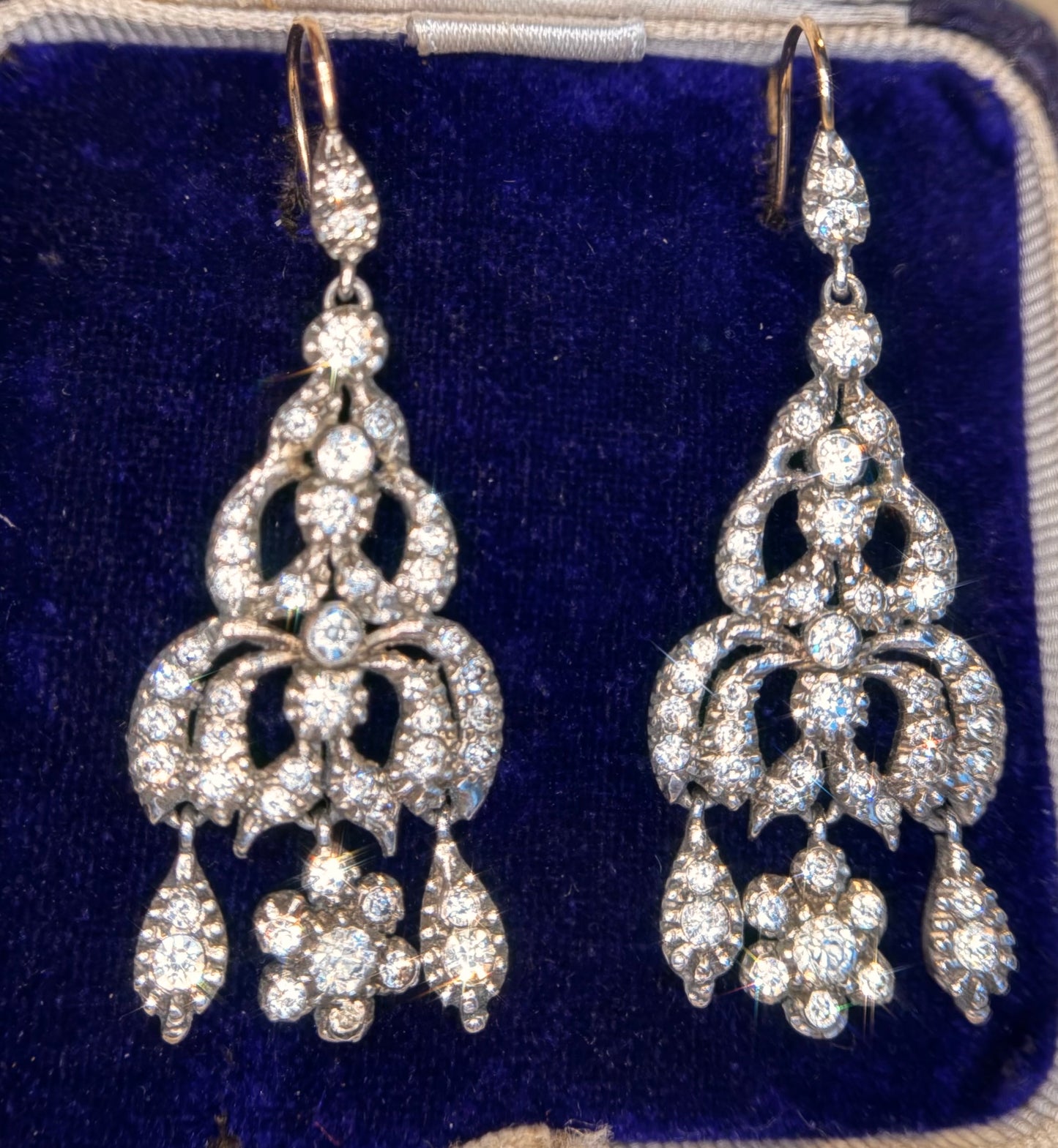 The Midnight Garden Earrings ~ Early Victorian Gold & Silver Diamond Paste Girandole Earrings