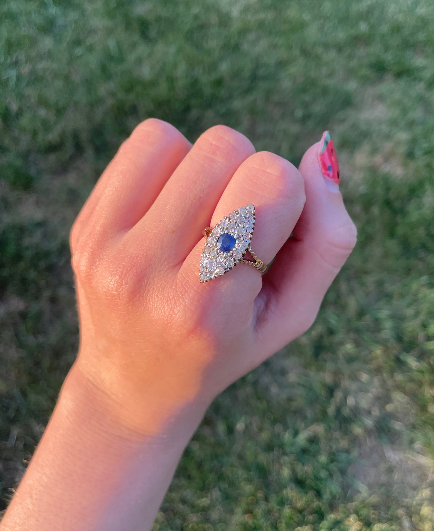 Late Victorian Sapphire & Diamond Navette Ring