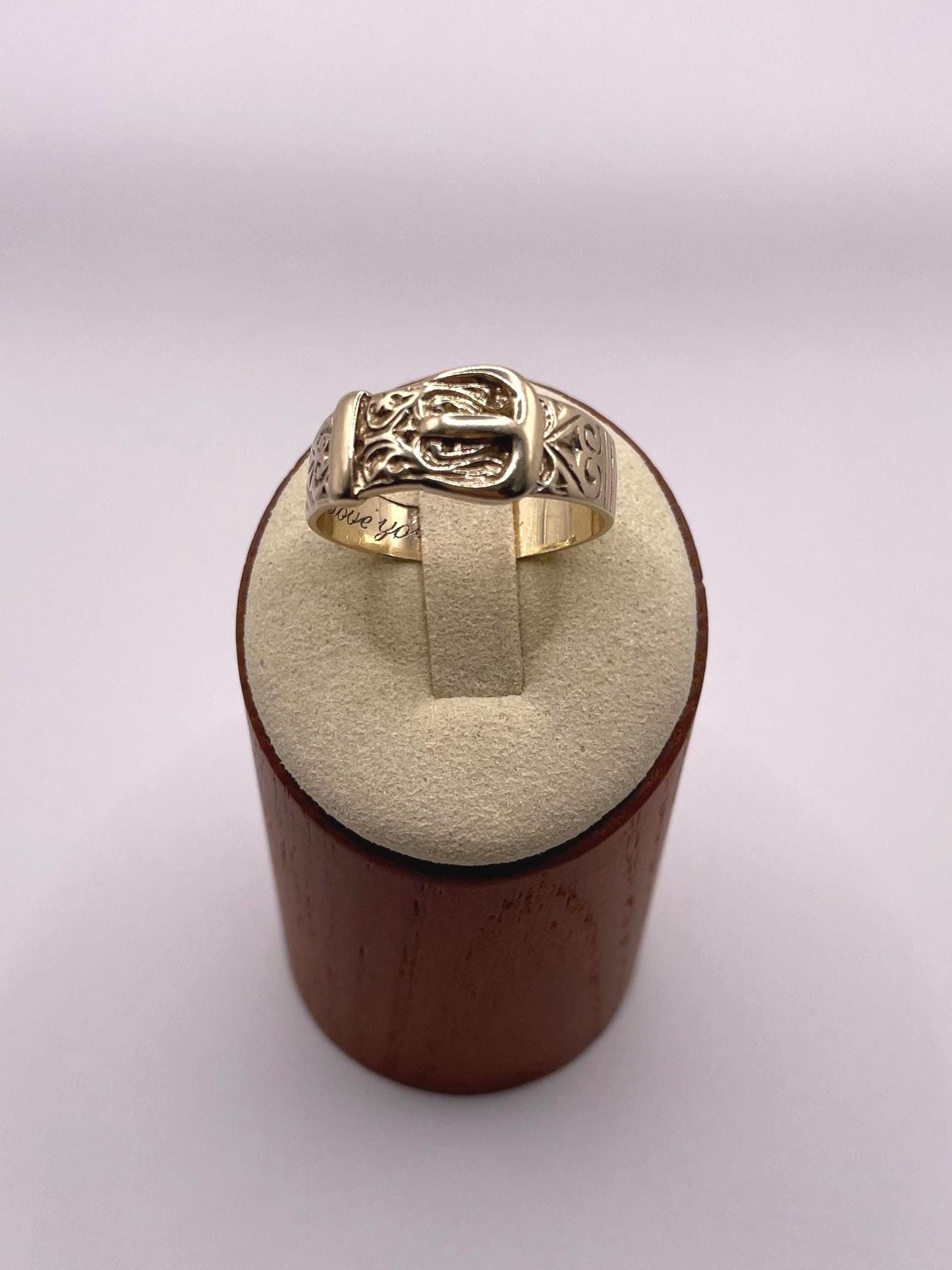The Marjorie ~ Antique Early-Mid 20th Century 9 Carat Gold Inscribed/Engraved Romantic Buckle Ring