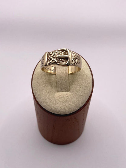 The Marjorie ~ Antique Early-Mid 20th Century 9 Carat Gold Inscribed/Engraved Romantic Buckle Ring