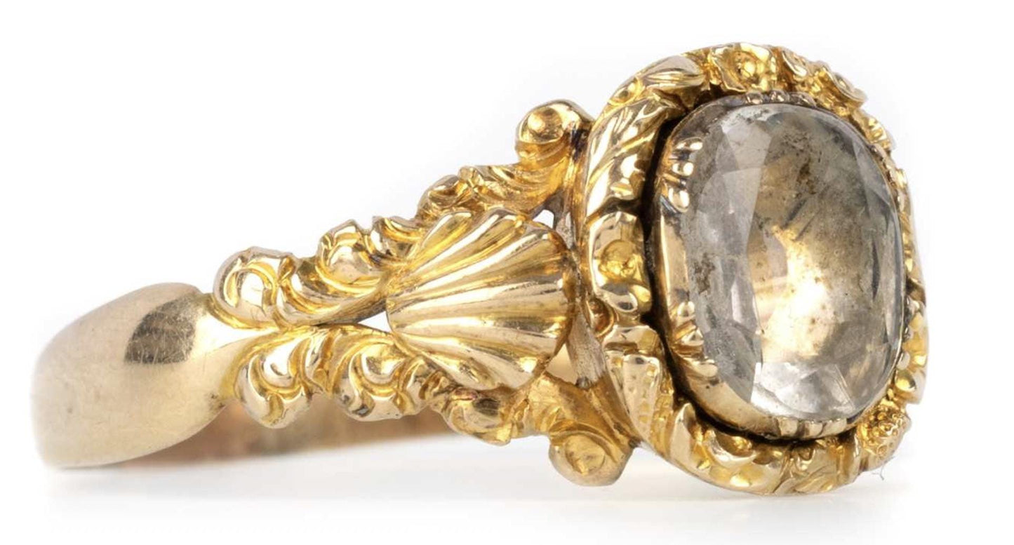 The Georgiana ~ Stunning Georgian Rock Crystal Ring - Extraordinary Antique 18th Century 14k Gold Ornate Ring sz 9