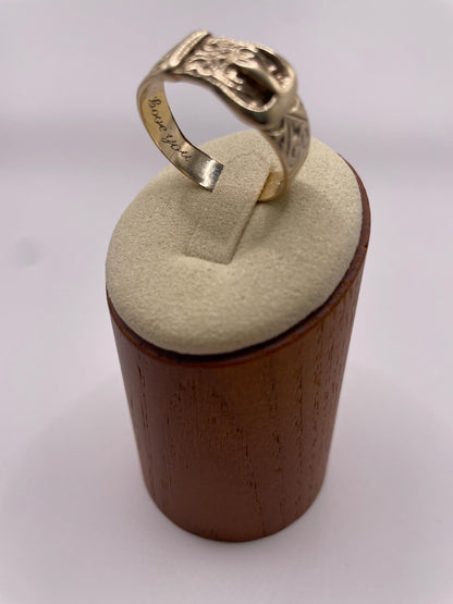 The Marjorie ~ Antique Early-Mid 20th Century 9 Carat Gold Inscribed/Engraved Romantic Buckle Ring