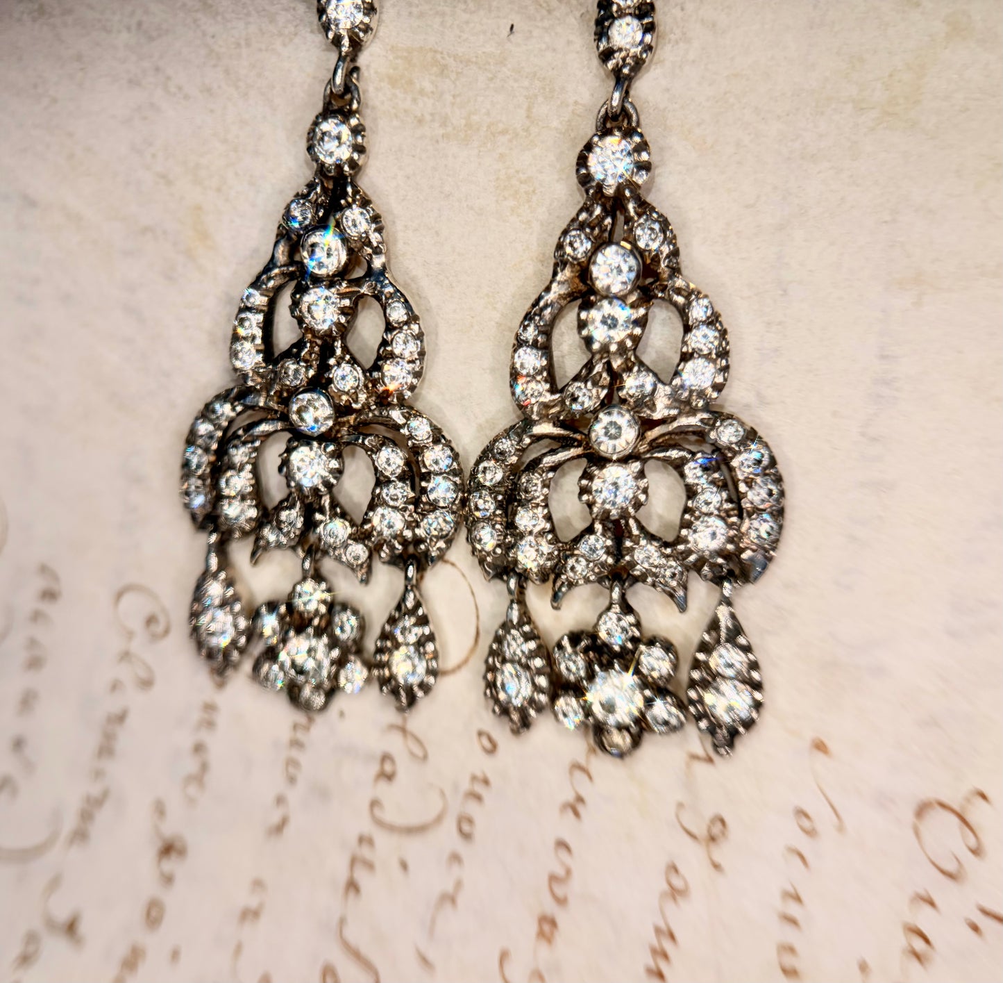 The Midnight Garden Earrings ~ Early Victorian Gold & Silver Diamond Paste Girandole Earrings