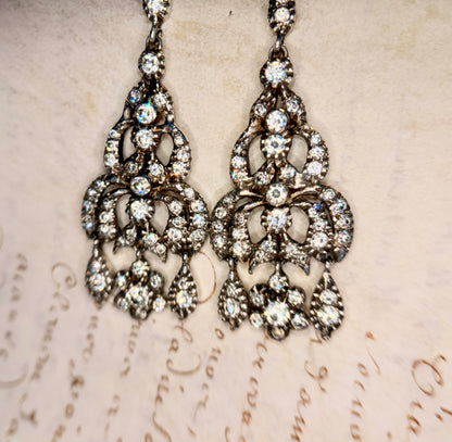 The Midnight Garden Earrings ~ Early Victorian Gold & Silver Diamond Paste Girandole Earrings
