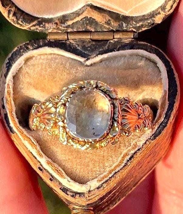 The Georgiana ~ Stunning Georgian Rock Crystal Ring - Extraordinary Antique 18th Century 14k Gold Ornate Ring sz 9