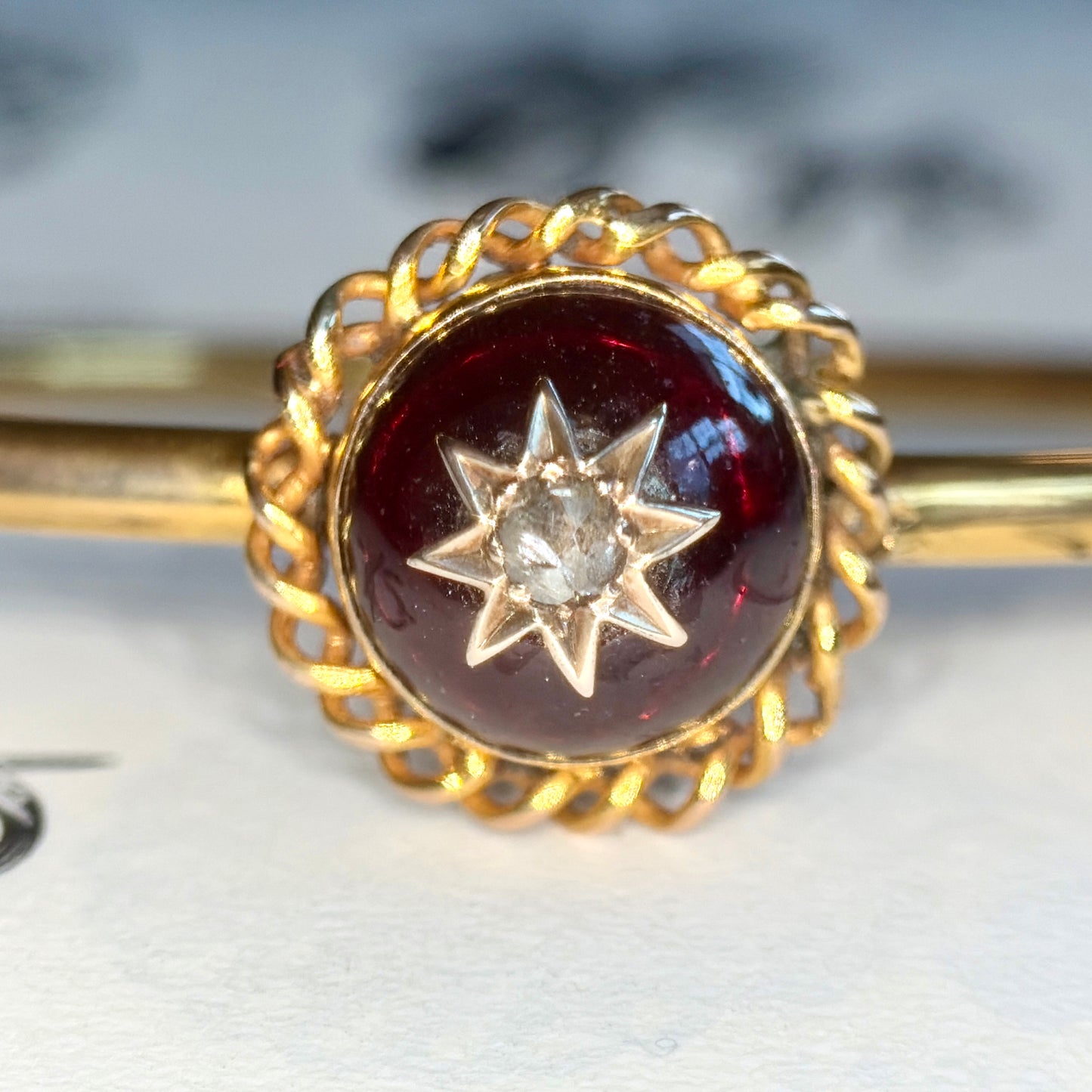 The Countess ~ Victorian Gold Cabochon Garnet & Diamond Star Bangle