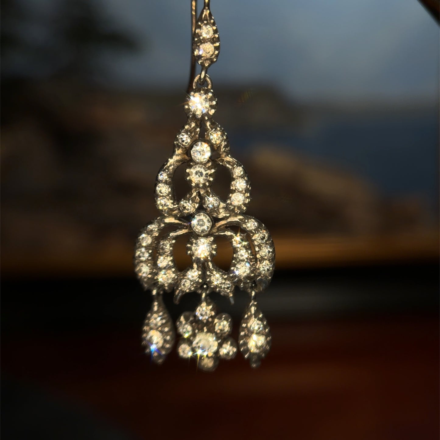 The Midnight Garden Earrings ~ Early Victorian Gold & Silver Diamond Paste Girandole Earrings