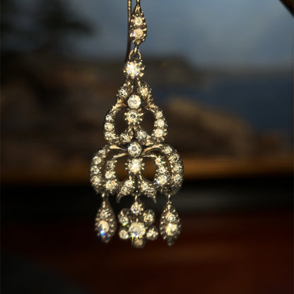 The Midnight Garden Earrings ~ Early Victorian Gold & Silver Diamond Paste Girandole Earrings