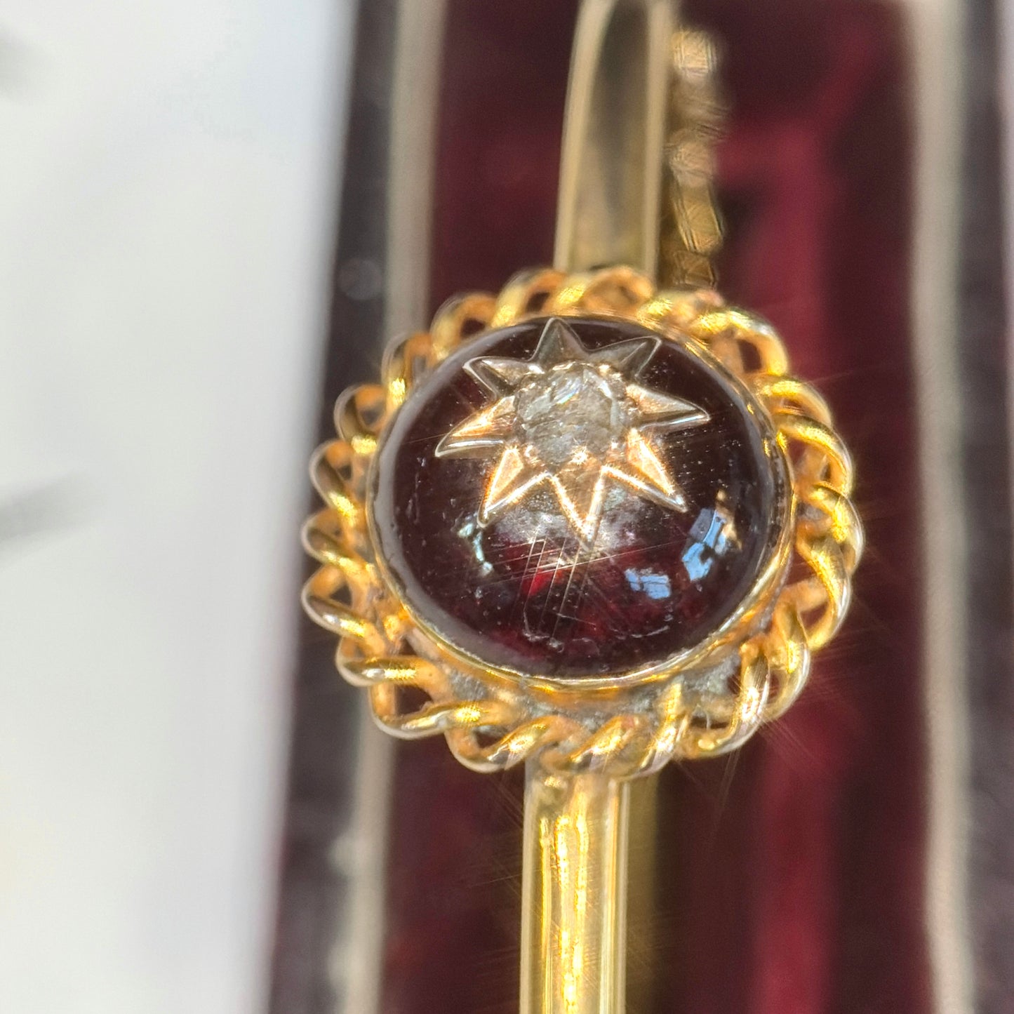 The Countess ~ Victorian Gold Cabochon Garnet & Diamond Star Bangle