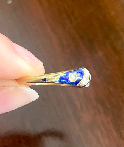 Victorian Blue Enamel & Seed Pearl Ring