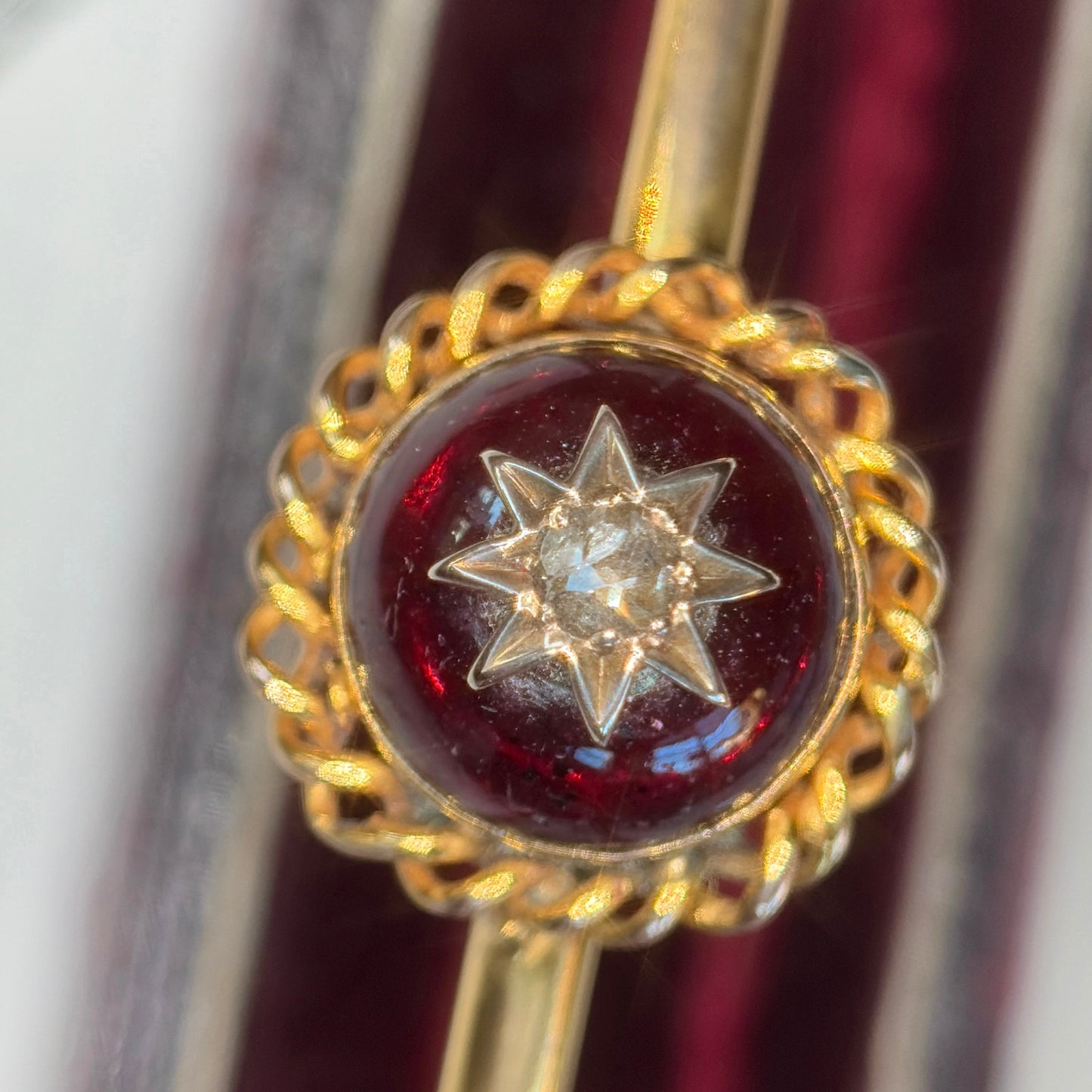 The Countess ~ Victorian Gold Cabochon Garnet & Diamond Star Bangle
