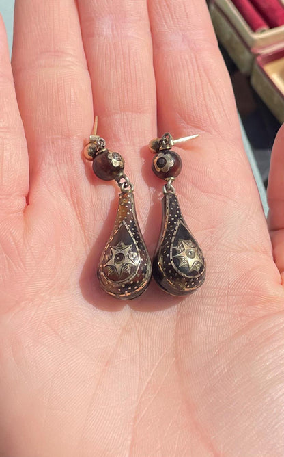 The Sophronias ~ Antique Victorian Piqué Gold Inlay Earrings