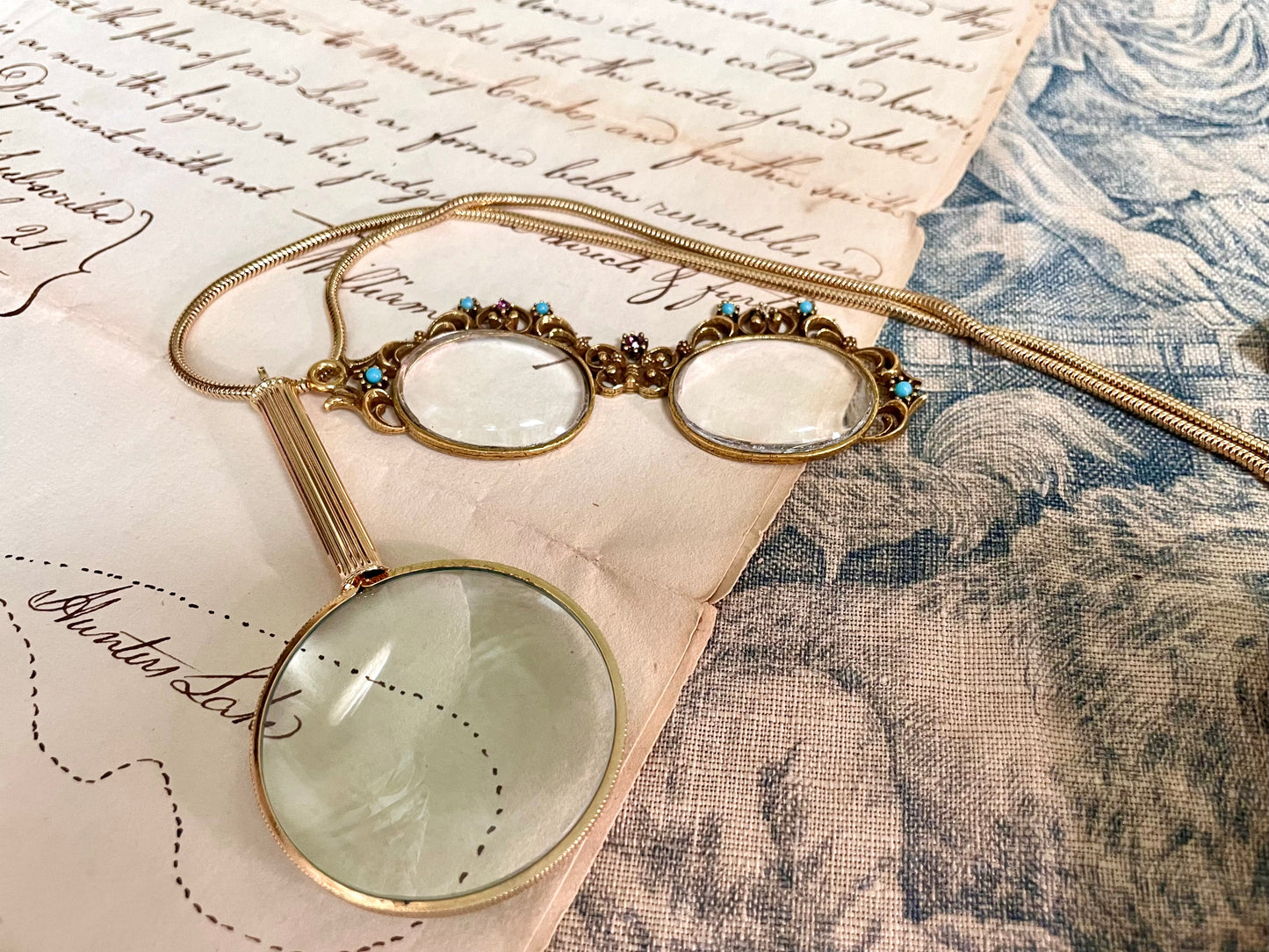 Antique Magnifying Glass & Butterfly Glasses Set