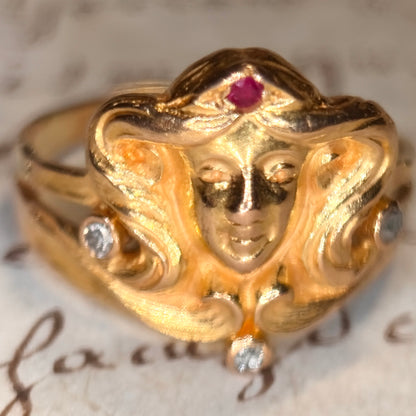 The Goddess ~ Art Noveau Ruby & Diamond Ring