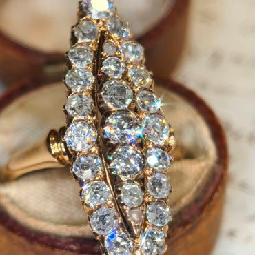 Old Mine Cut Diamond Navette Ring
