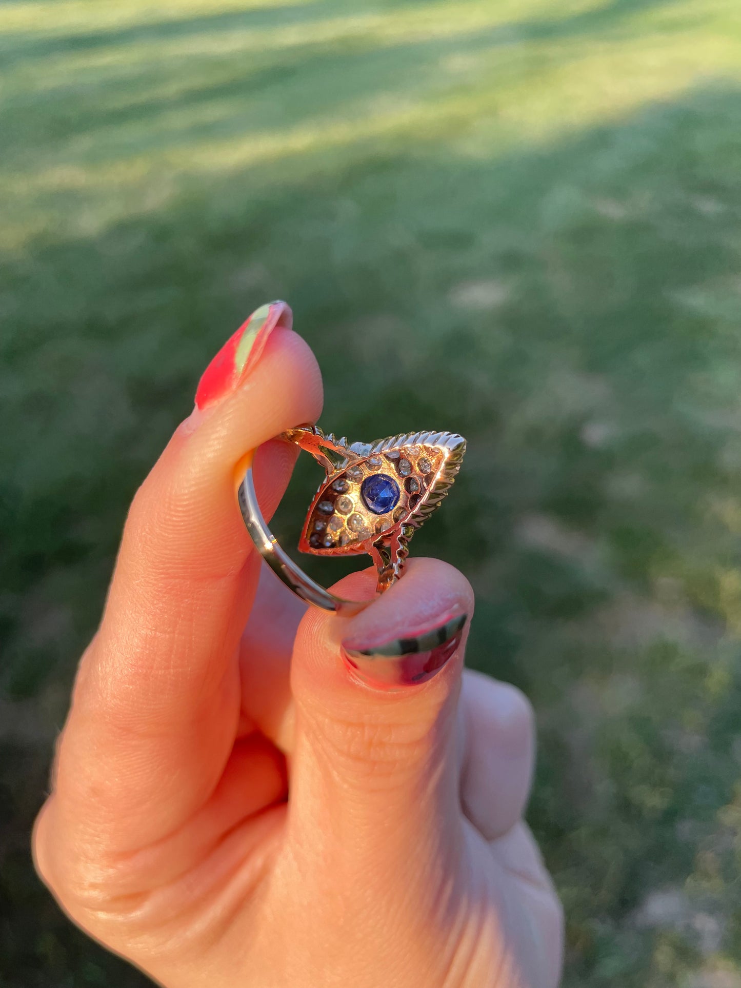 Late Victorian Sapphire & Diamond Navette Ring