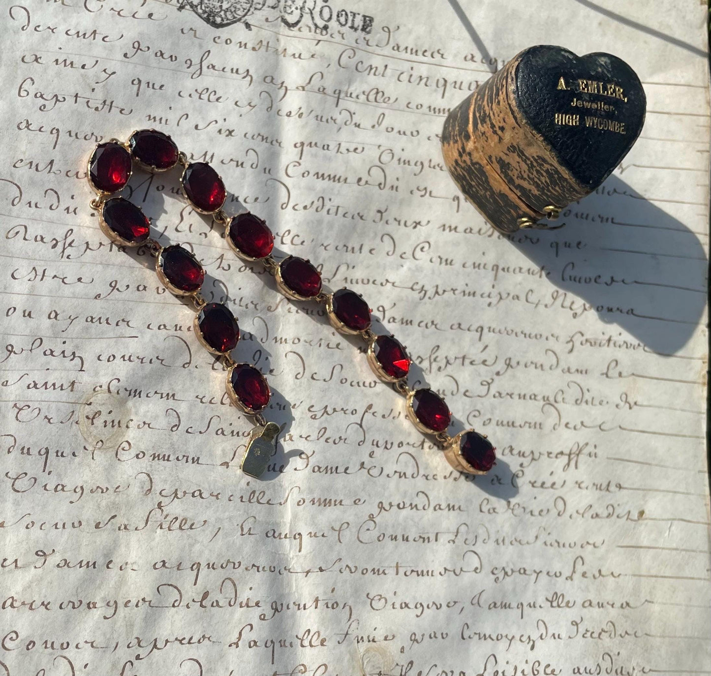 The Hester ~ Antique Late Georgian Flat Cut Foil Back Garnet Paste Gilt Bracelet