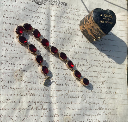The Hester ~ Antique Late Georgian Flat Cut Foil Back Garnet Paste Gilt Bracelet