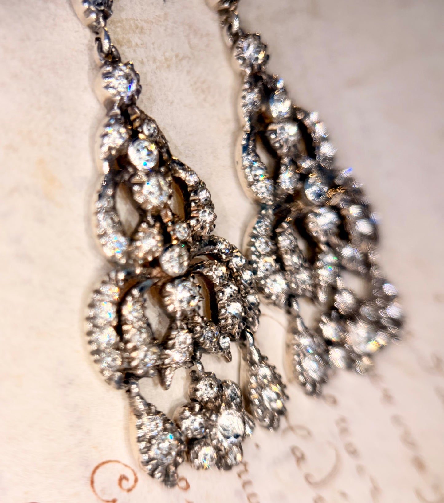 The Midnight Garden Earrings ~ Early Victorian Gold & Silver Diamond Paste Girandole Earrings