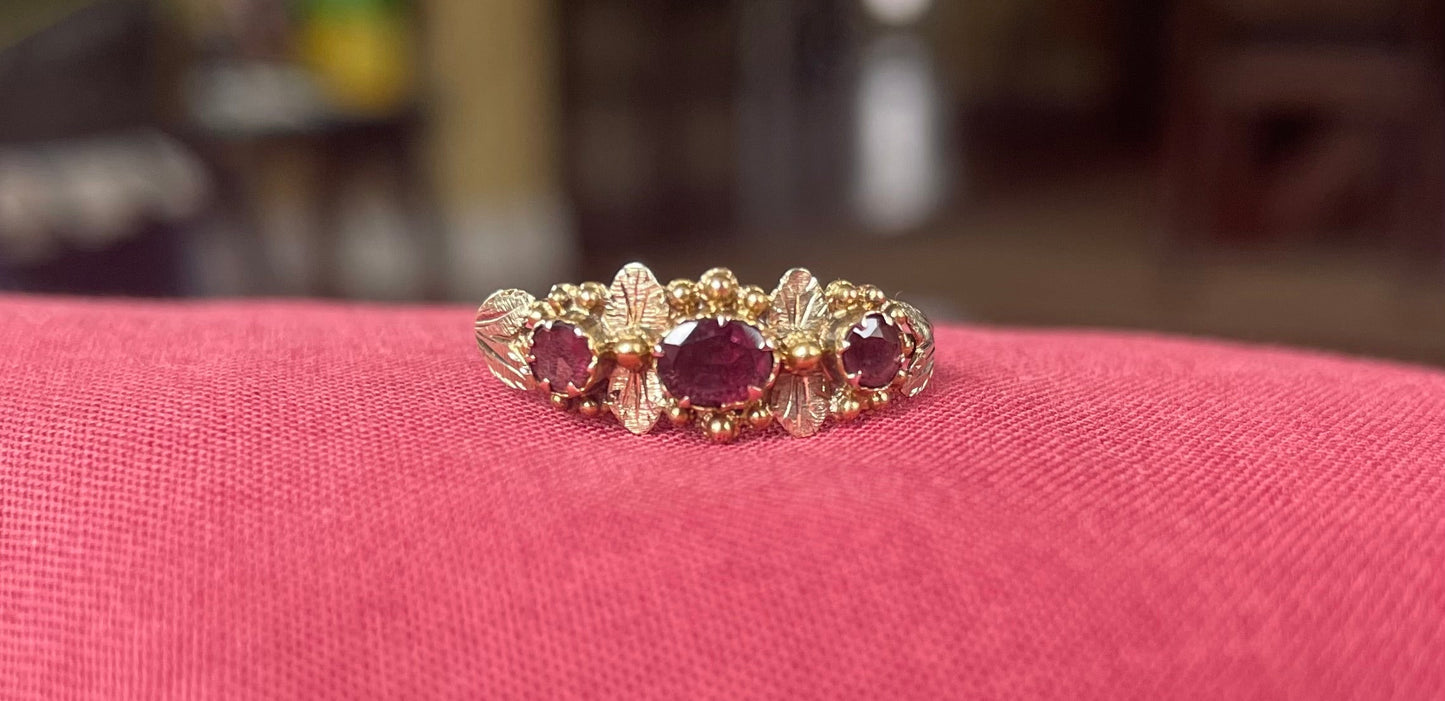 Georgian Pink Garnet Floral Ring