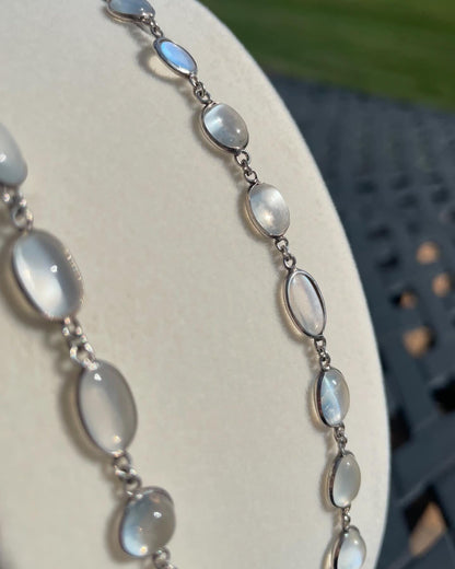 The Celeste ~ Antique Victorian Silver Graduated Moonstone Rivière Necklace