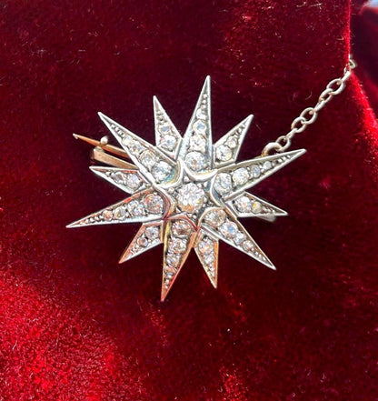 The Astraea ~ Exquisite Antique Victorian Diamond Starburst Gold Brooch/Pendant