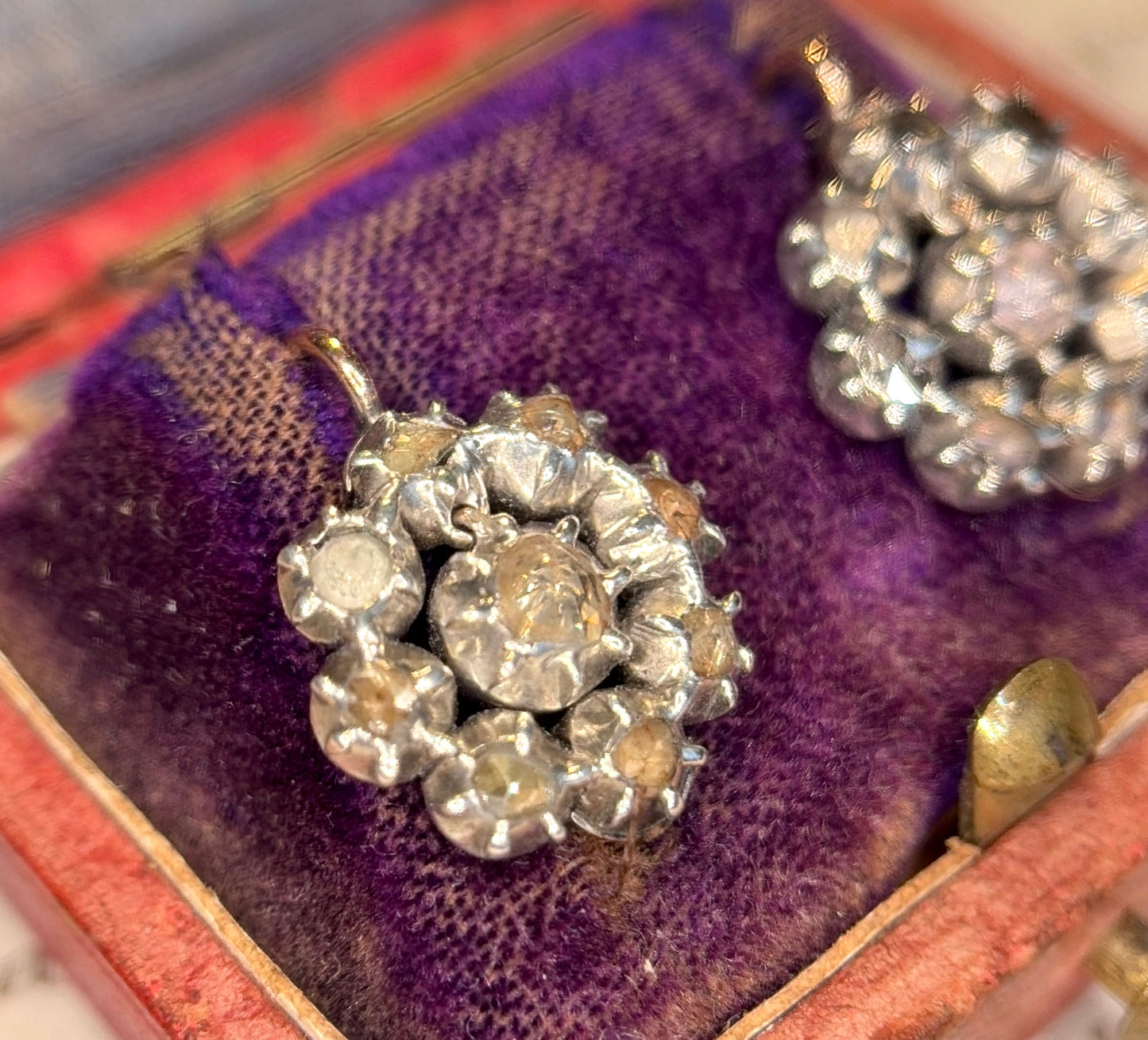 Georgian Rose Cut Diamond Dormeuse Cluster Earrings