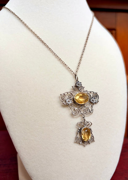Art Nouveau/Edwardian Citrine Silver Pendant Necklace