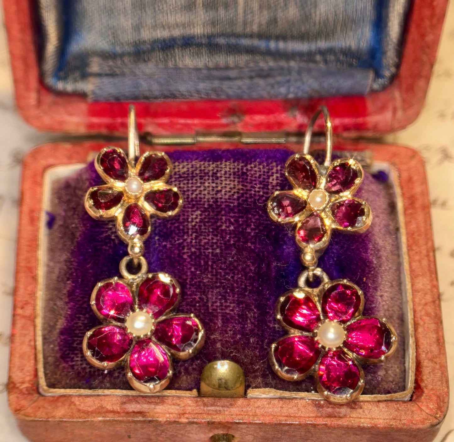 Layaway 3/6 for Nikki | The Perfectly Pink Pansies ~ Georgian Garnet & Pearl Earrings