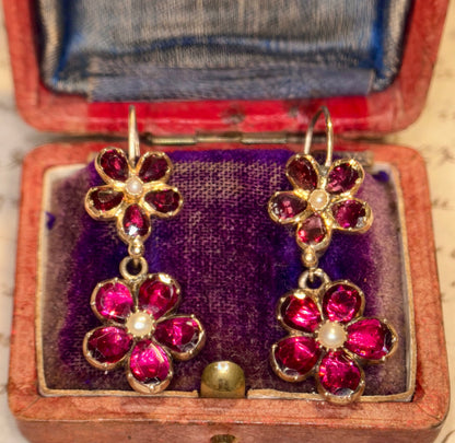 Layaway 3/6 for Nikki | The Perfectly Pink Pansies ~ Georgian Garnet & Pearl Earrings