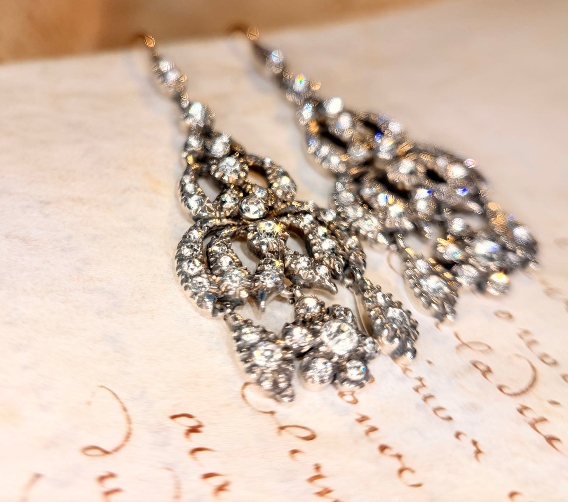 The Midnight Garden Earrings ~ Early Victorian Gold & Silver Diamond Paste Girandole Earrings