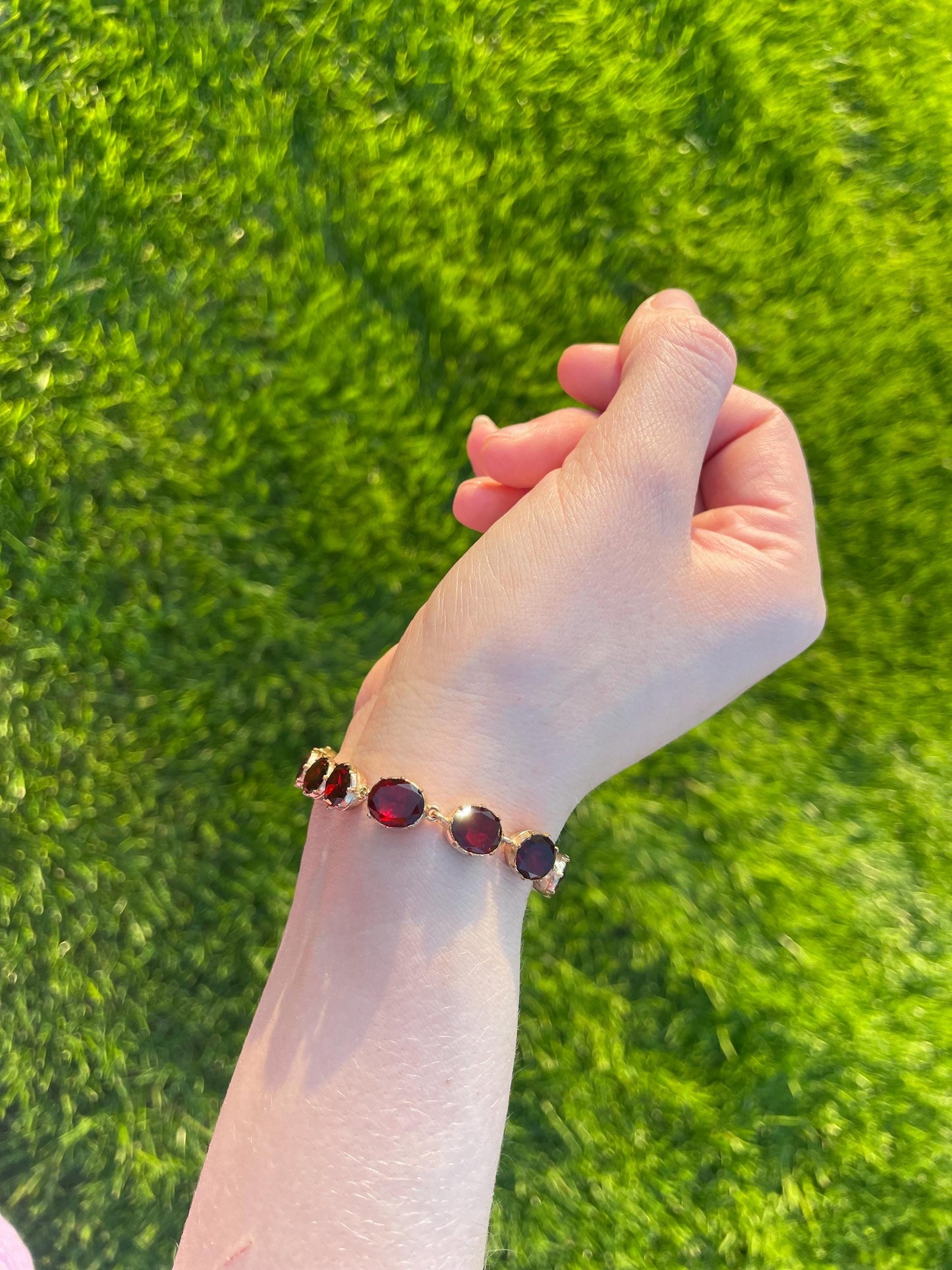 The Hester ~ Antique Late Georgian Flat Cut Foil Back Garnet Paste Gilt Bracelet