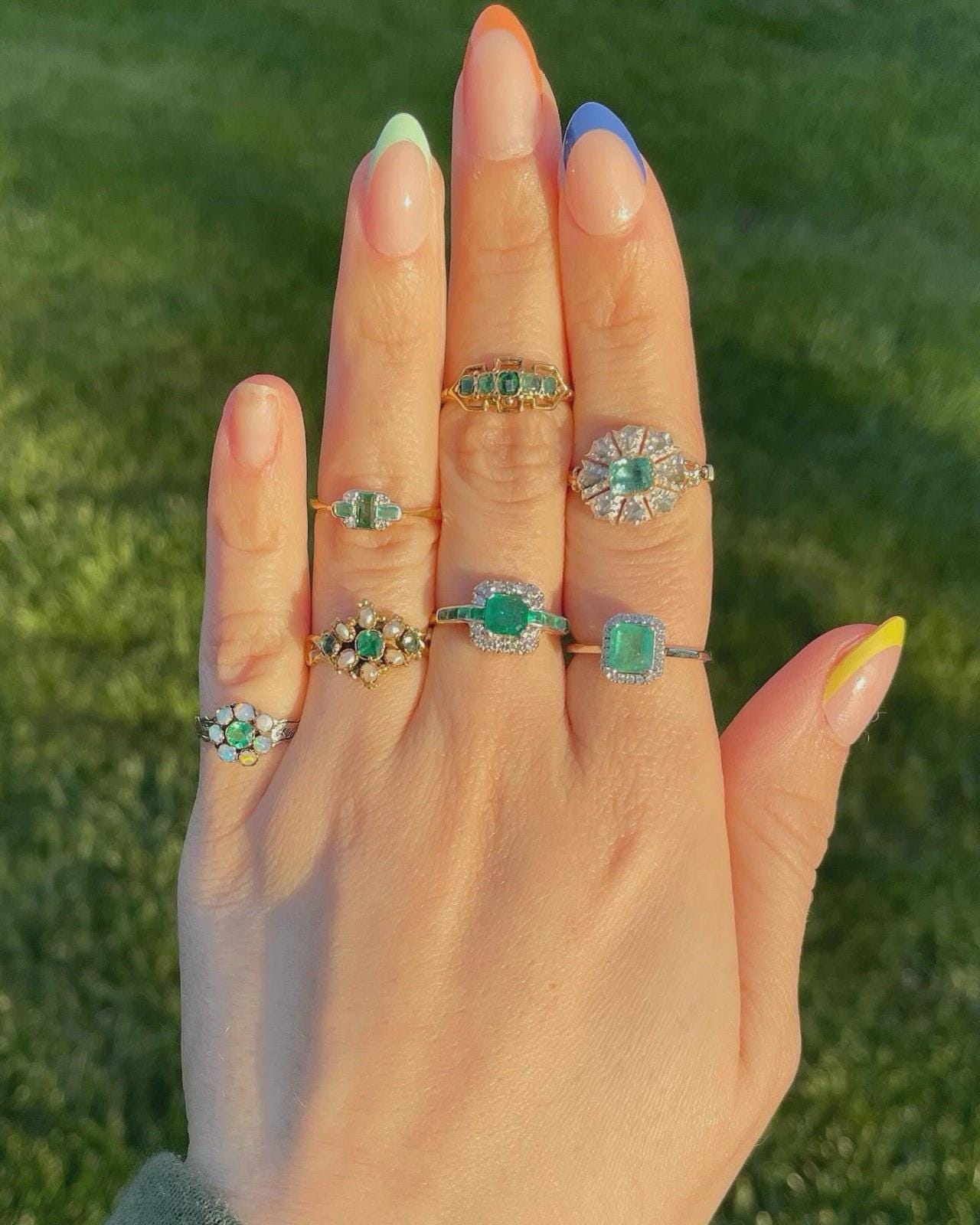 The Victoria ~ Antique Victorian 9 Carat Gold Emerald & Opal Cluster Ring Vintage