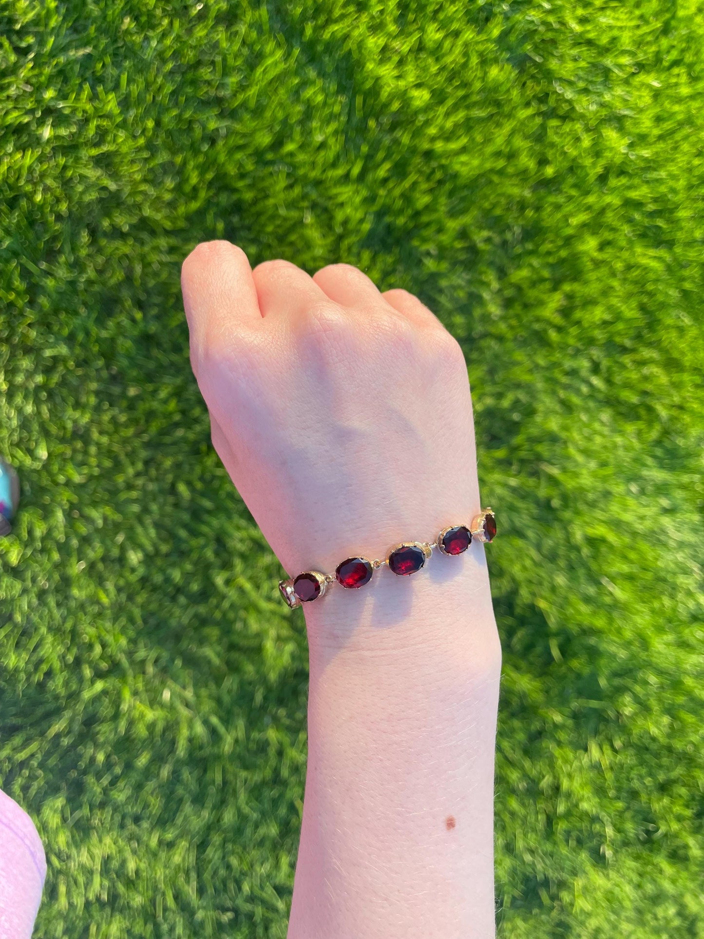 The Hester ~ Antique Late Georgian Flat Cut Foil Back Garnet Paste Gilt Bracelet