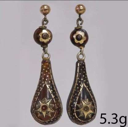 The Sophronias ~ Antique Victorian Piqué Gold Inlay Earrings