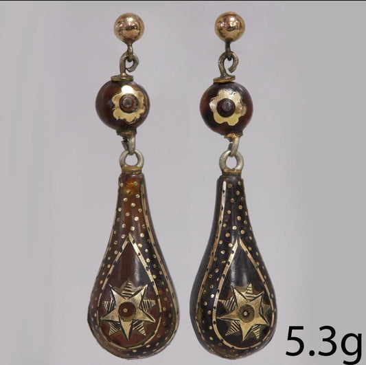 The Sophronias ~ Antique Victorian Piqué Gold Inlay Earrings