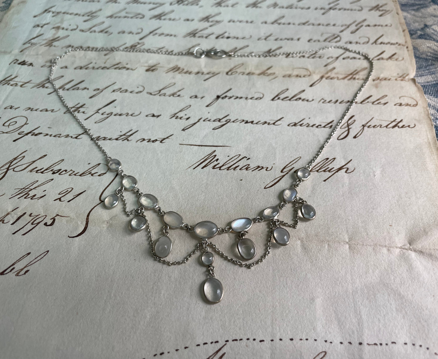 Edwardian Silver Moonstone Festoon Necklace