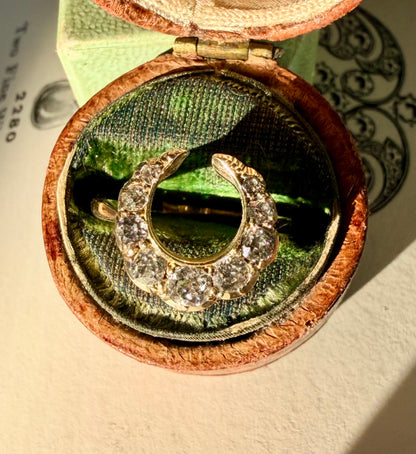 Old Mine Cut Diamond Crescent Moon Ring