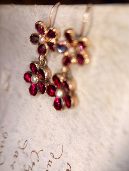 Layaway 3/6 for Nikki | The Perfectly Pink Pansies ~ Georgian Garnet & Pearl Earrings
