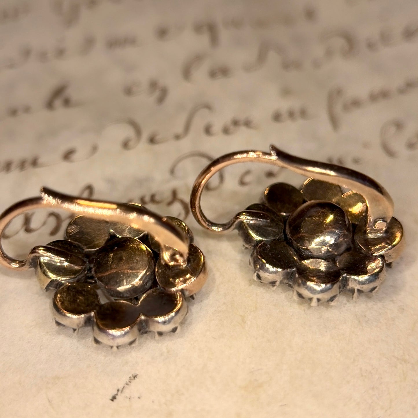 Georgian Rose Cut Diamond Dormeuse Cluster Earrings