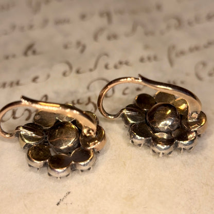 Georgian Rose Cut Diamond Dormeuse Cluster Earrings