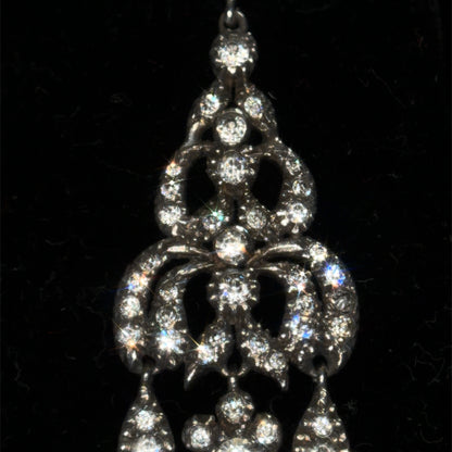 The Midnight Garden Earrings ~ Early Victorian Gold & Silver Diamond Paste Girandole Earrings