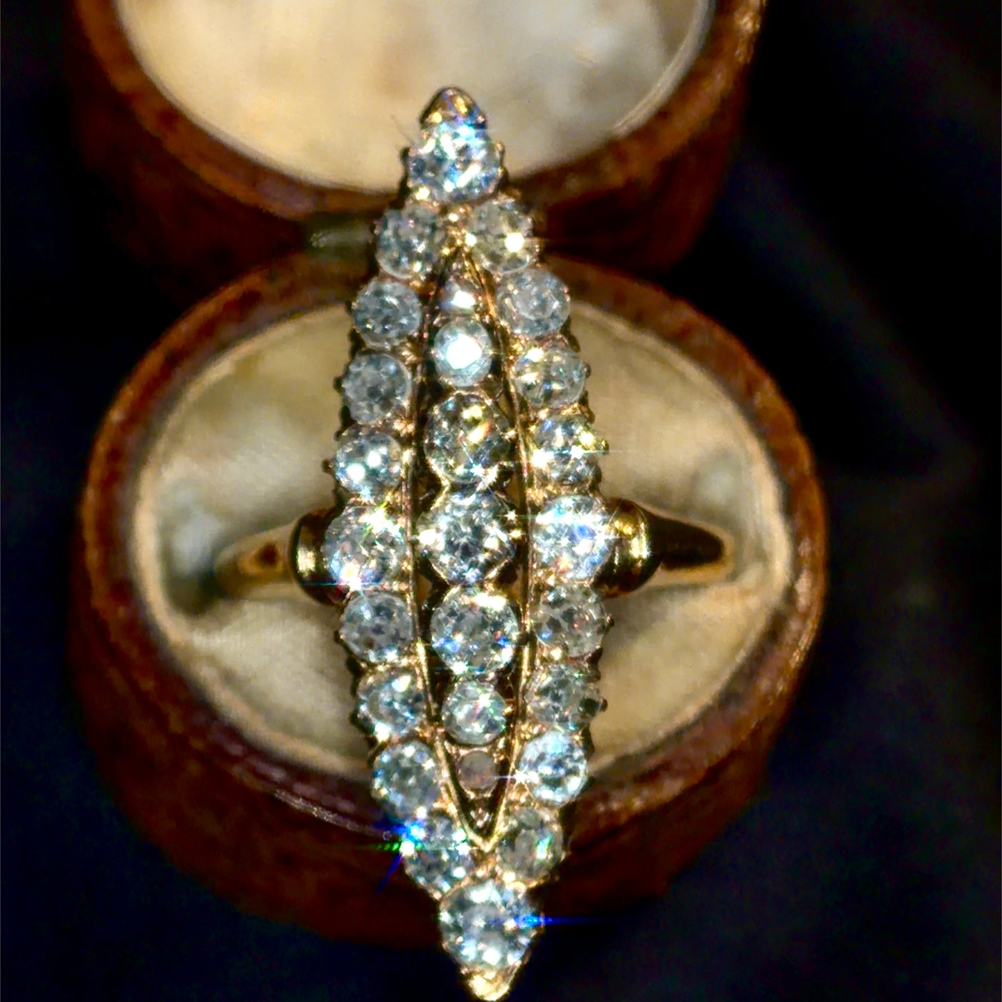 The Grand Dame ~ Old Mine Cut Diamond Navette Ring
