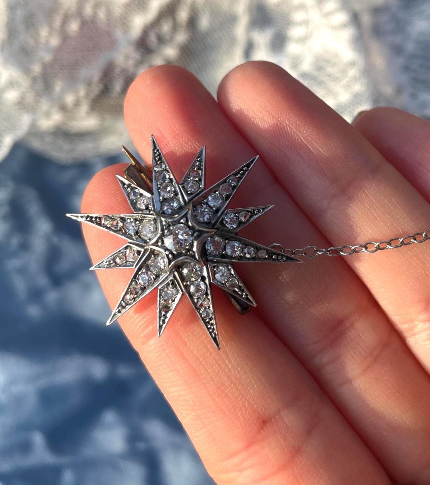 The Astraea ~ Exquisite Antique Victorian Diamond Starburst Gold Brooch/Pendant